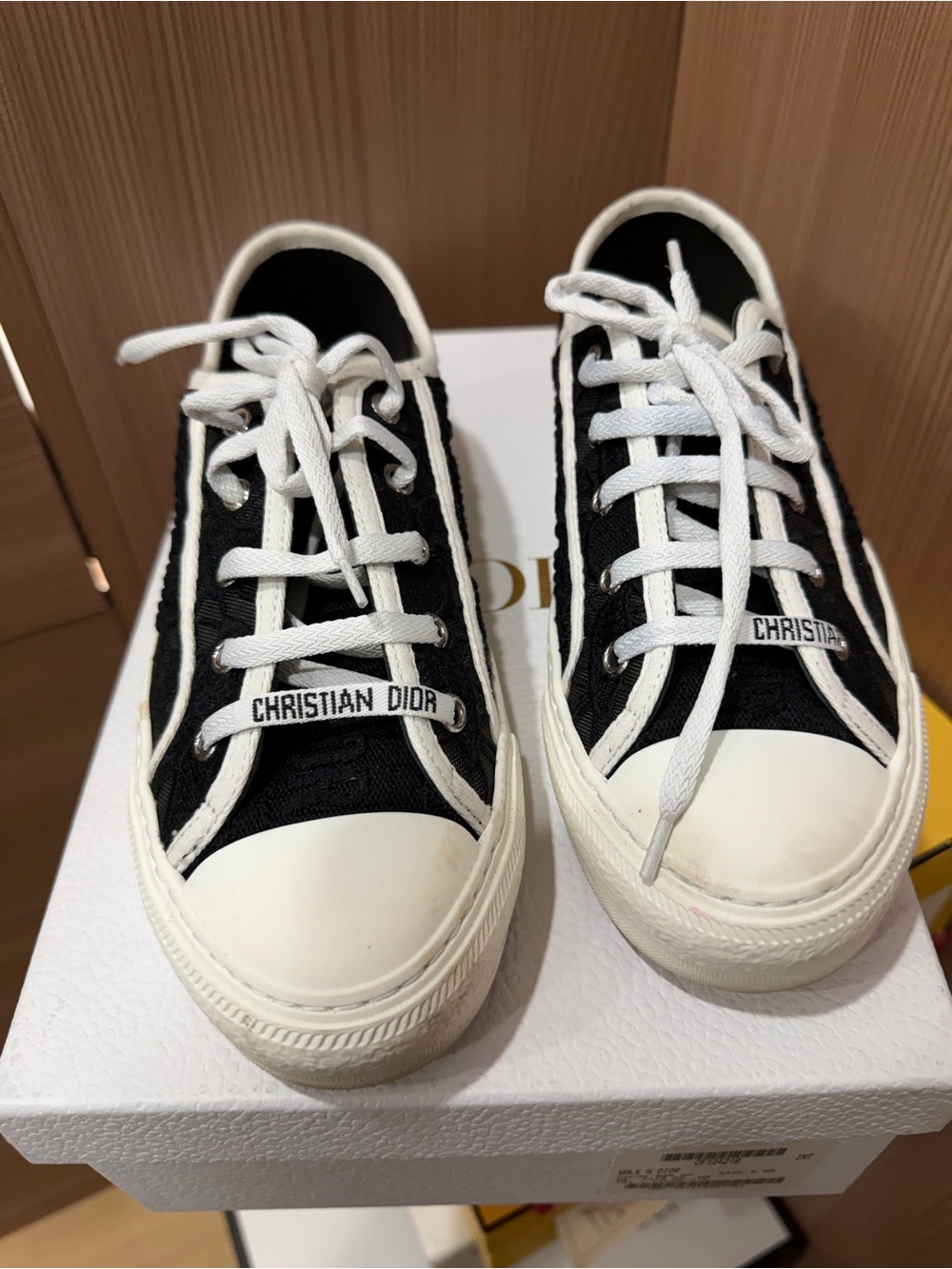Christian Dior Black Macramé Lace Low Top Sneakers Size 38.5 with Box